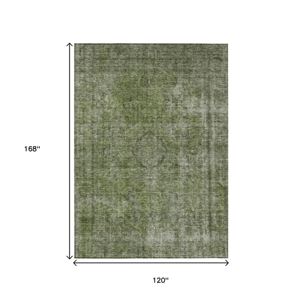 HomeRoots 5' Green and Silver Medallion Indoor Outdoor Area Rug - Stylish, Durable, Machine Washable Design 10' X 14' 616435