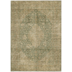 HomeRoots 5' Timeless Artichoke Green and Beige Medallion Indoor Outdoor Area Rug - Washable & Durable Design 5' X 8' 616443