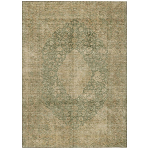 HomeRoots 5' Timeless Artichoke Green and Beige Medallion Indoor Outdoor Area Rug - Washable & Durable Design 5' X 8' 616443