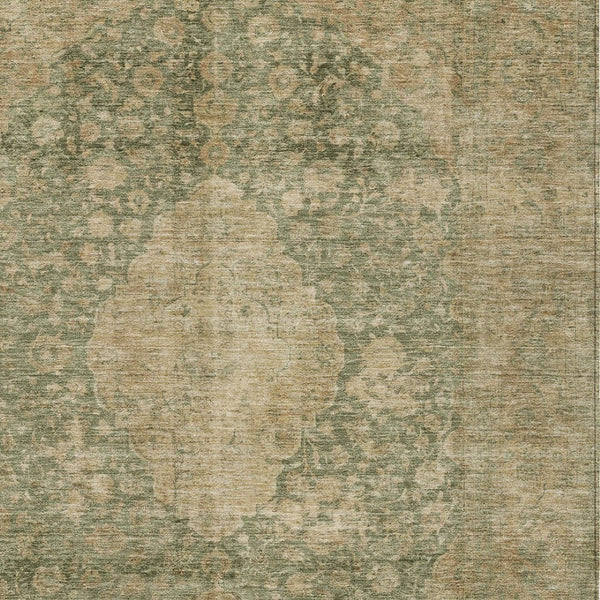 HomeRoots 5' Timeless Artichoke Green and Beige Medallion Indoor Outdoor Area Rug - Washable & Durable Design 5' X 8' 616443