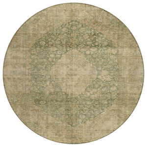 HomeRoots 5' Timeless Artichoke Green and Beige Medallion Indoor Outdoor Area Rug - Washable & Durable Design 8' Round 616444