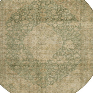 HomeRoots 5' Timeless Artichoke Green and Beige Medallion Indoor Outdoor Area Rug - Washable & Durable Design 8' Round 616444