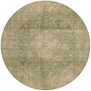 HomeRoots 5' Timeless Artichoke Green and Beige Medallion Indoor Outdoor Area Rug - Washable & Durable Design 8' Round 616444