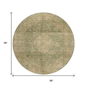 HomeRoots 5' Timeless Artichoke Green and Beige Medallion Indoor Outdoor Area Rug - Washable & Durable Design 8' Round 616444