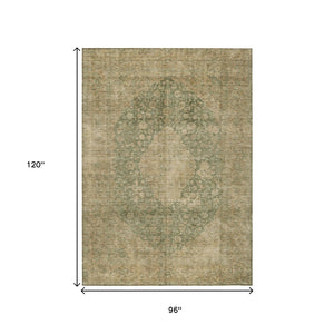 HomeRoots 5' Timeless Artichoke Green and Beige Medallion Indoor Outdoor Area Rug - Washable & Durable Design 8' X 10' 616445