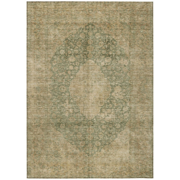 HomeRoots 5' Timeless Artichoke Green and Beige Medallion Indoor Outdoor Area Rug - Washable & Durable Design 8' X 10' 616445