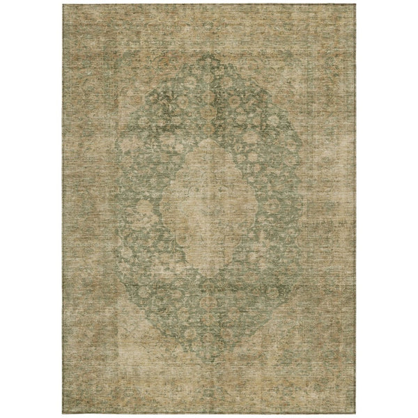 HomeRoots 5' Timeless Artichoke Green and Beige Medallion Indoor Outdoor Area Rug - Washable & Durable Design 8' X 10' 616445