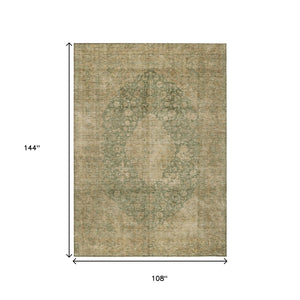 HomeRoots 5' Timeless Artichoke Green and Beige Medallion Indoor Outdoor Area Rug - Washable & Durable Design 9' X 12' 616446