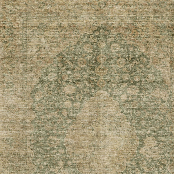 HomeRoots 5' Timeless Artichoke Green and Beige Medallion Indoor Outdoor Area Rug - Washable & Durable Design 9' X 12' 616446