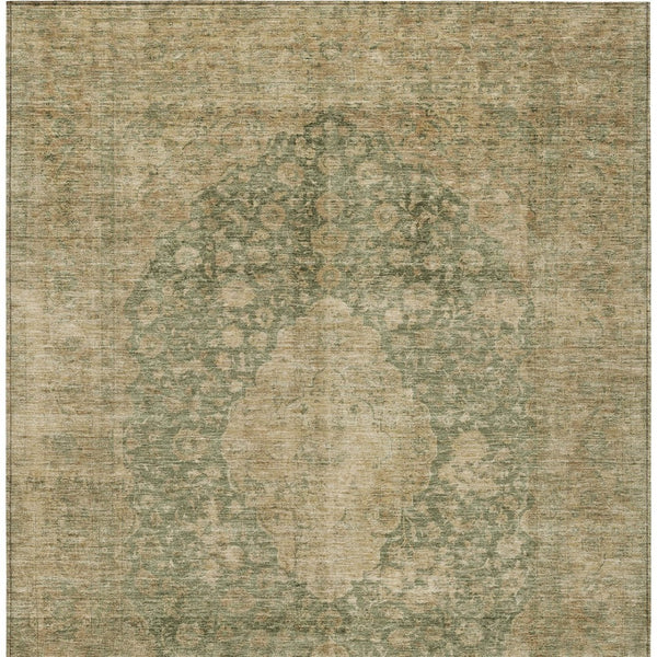 HomeRoots 5' Timeless Artichoke Green and Beige Medallion Indoor Outdoor Area Rug - Washable & Durable Design 10' X 14' 616447