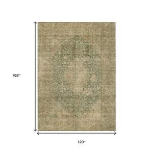 HomeRoots 5' Timeless Artichoke Green and Beige Medallion Indoor Outdoor Area Rug - Washable & Durable Design 10' X 14' 616447