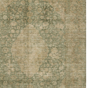 HomeRoots 5' Timeless Artichoke Green and Beige Medallion Indoor Outdoor Area Rug - Washable & Durable Design 10' X 14' 616447