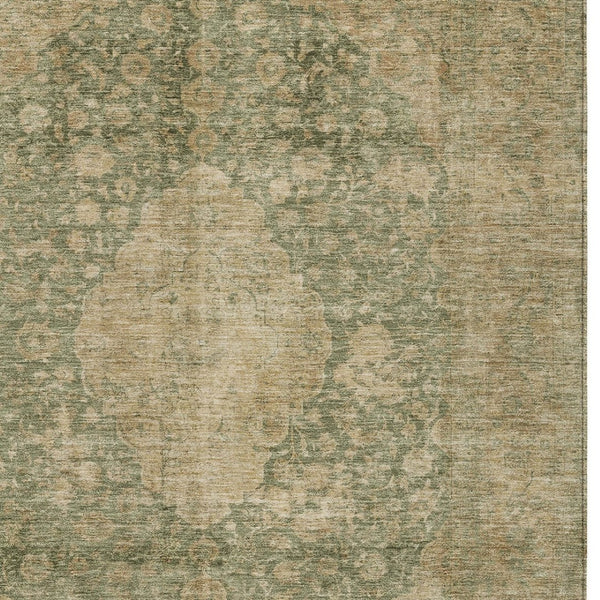 HomeRoots 5' Timeless Artichoke Green and Beige Medallion Indoor Outdoor Area Rug - Washable & Durable Design 10' X 14' 616447