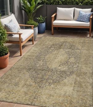 HomeRoots 5' Timeless Brown and Beige Medallion Area Rug - Washable Indoor/Outdoor Design for Durability & Style 5' X 8' 616449