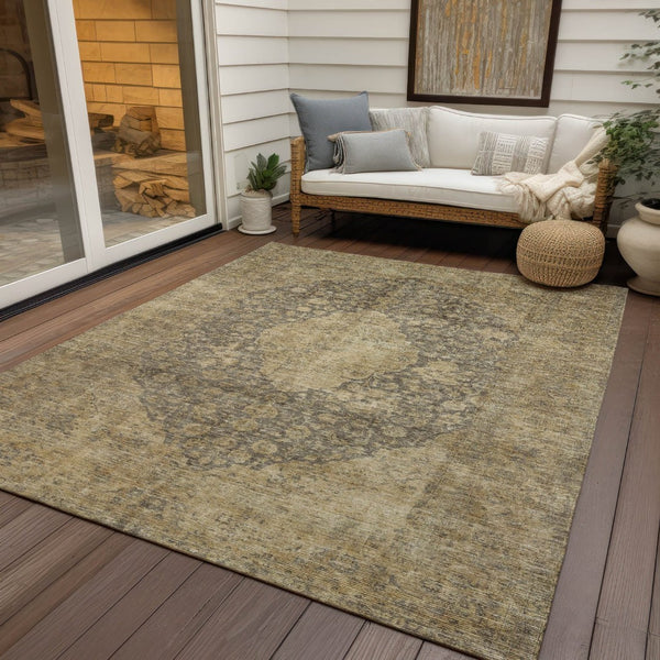 HomeRoots 5' Timeless Brown and Beige Medallion Area Rug - Washable Indoor/Outdoor Design for Durability & Style 5' X 8' 616449