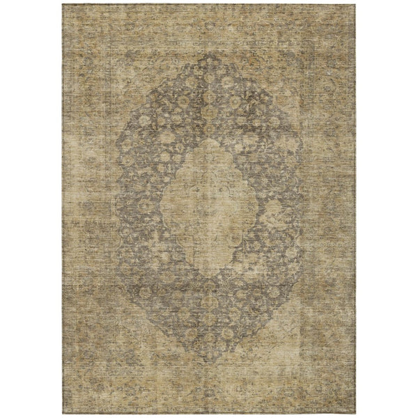 HomeRoots 5' Timeless Brown and Beige Medallion Area Rug - Washable Indoor/Outdoor Design for Durability & Style 5' X 8' 616449