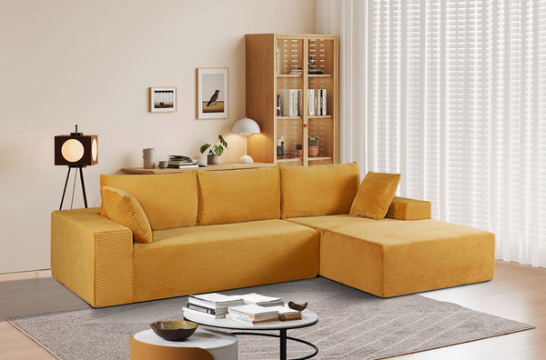 English Elm Cozyform Convertible Sectional Sofa - Soft Ginger Corduroy, Comfy Foam Couch For Living Spaces B2735P359714