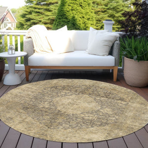 HomeRoots 5' Timeless Brown and Beige Medallion Area Rug - Washable Indoor/Outdoor Design for Durability & Style 8' Round 616450