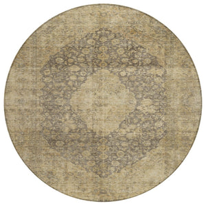 HomeRoots 5' Timeless Brown and Beige Medallion Area Rug - Washable Indoor/Outdoor Design for Durability & Style 8' Round 616450