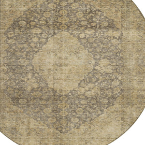 HomeRoots 5' Timeless Brown and Beige Medallion Area Rug - Washable Indoor/Outdoor Design for Durability & Style 8' Round 616450
