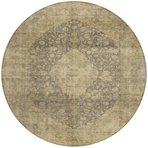 HomeRoots 5' Timeless Brown and Beige Medallion Area Rug - Washable Indoor/Outdoor Design for Durability & Style 8' Round 616450