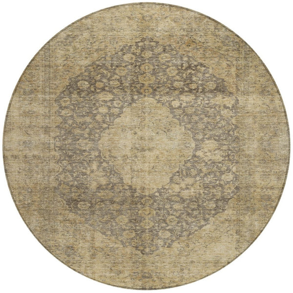 HomeRoots 5' Timeless Brown and Beige Medallion Area Rug - Washable Indoor/Outdoor Design for Durability & Style 8' Round 616450