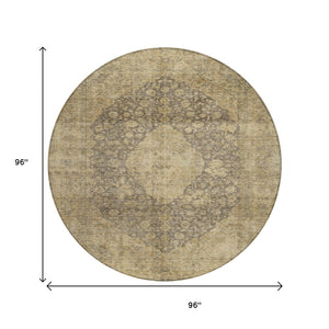 HomeRoots 5' Timeless Brown and Beige Medallion Area Rug - Washable Indoor/Outdoor Design for Durability & Style 8' Round 616450