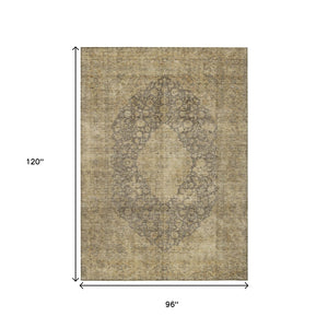 HomeRoots 5' Timeless Brown and Beige Medallion Area Rug - Washable Indoor/Outdoor Design for Durability & Style 8' X 10' 616451