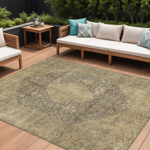 HomeRoots 5' Timeless Brown and Beige Medallion Area Rug - Washable Indoor/Outdoor Design for Durability & Style 8' X 10' 616451