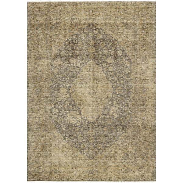 HomeRoots 5' Timeless Brown and Beige Medallion Area Rug - Washable Indoor/Outdoor Design for Durability & Style 9' X 12' 616452