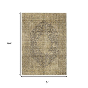 HomeRoots 5' Timeless Brown and Beige Medallion Area Rug - Washable Indoor/Outdoor Design for Durability & Style 10' X 14' 616453