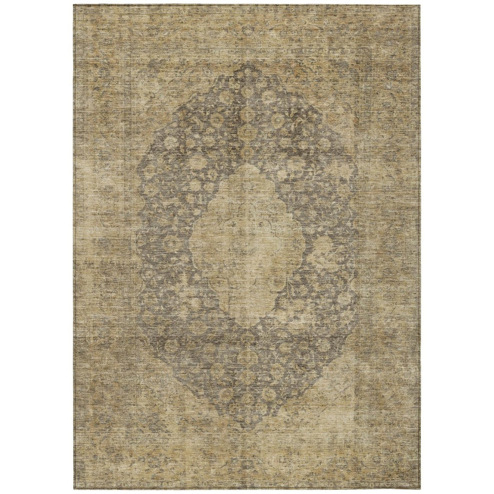 HomeRoots 5' Timeless Brown and Beige Medallion Area Rug - Washable Indoor/Outdoor Design for Durability & Style 10' X 14' 616453