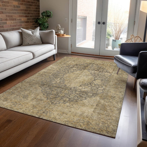 HomeRoots 5' Timeless Brown and Beige Medallion Area Rug - Washable Indoor/Outdoor Design for Durability & Style 10' X 14' 616453