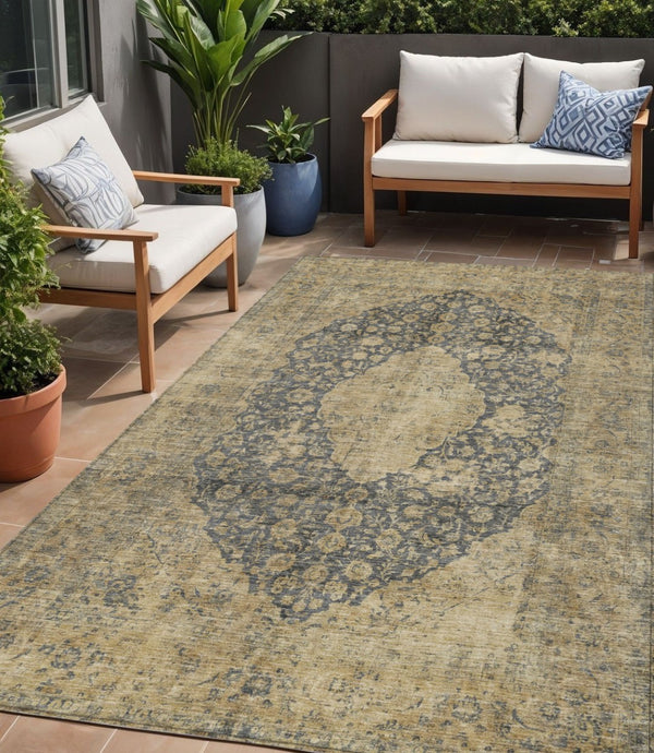HomeRoots 5' Charcoal and Beige Medallion Washable Area Rug for Indoor and Outdoor Use - Durable and Stylish 5' X 8' 616461