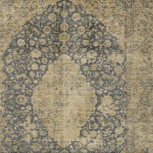 HomeRoots 5' Charcoal and Beige Medallion Washable Area Rug for Indoor and Outdoor Use - Durable and Stylish 5' X 8' 616461