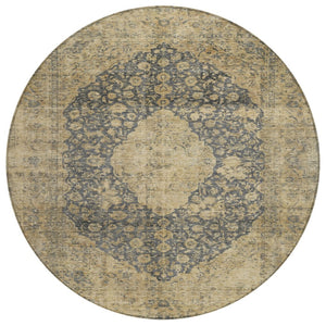 HomeRoots 5' Charcoal and Beige Medallion Washable Area Rug for Indoor and Outdoor Use - Durable and Stylish 8' Round 616462