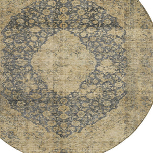 HomeRoots 5' Charcoal and Beige Medallion Washable Area Rug for Indoor and Outdoor Use - Durable and Stylish 8' Round 616462