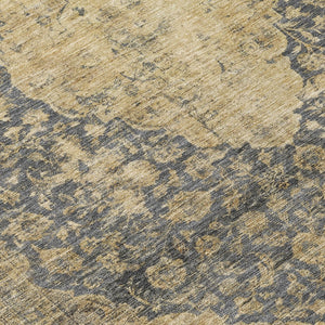 HomeRoots 5' Charcoal and Beige Medallion Washable Area Rug for Indoor and Outdoor Use - Durable and Stylish 8' Round 616462