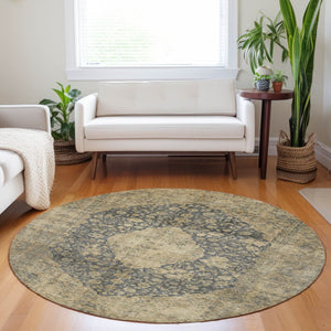 HomeRoots 5' Charcoal and Beige Medallion Washable Area Rug for Indoor and Outdoor Use - Durable and Stylish 8' Round 616462