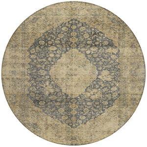 HomeRoots 5' Charcoal and Beige Medallion Washable Area Rug for Indoor and Outdoor Use - Durable and Stylish 8' Round 616462