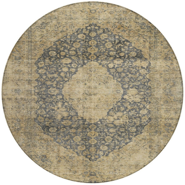 HomeRoots 5' Charcoal and Beige Medallion Washable Area Rug for Indoor and Outdoor Use - Durable and Stylish 8' Round 616462