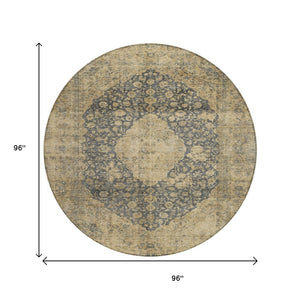 HomeRoots 5' Charcoal and Beige Medallion Washable Area Rug for Indoor and Outdoor Use - Durable and Stylish 8' Round 616462