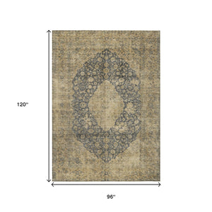 HomeRoots 5' Charcoal and Beige Medallion Washable Area Rug for Indoor and Outdoor Use - Durable and Stylish 8' X 10' 616463