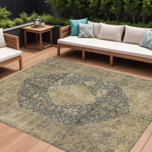 HomeRoots 5' Charcoal and Beige Medallion Washable Area Rug for Indoor and Outdoor Use - Durable and Stylish 8' X 10' 616463
