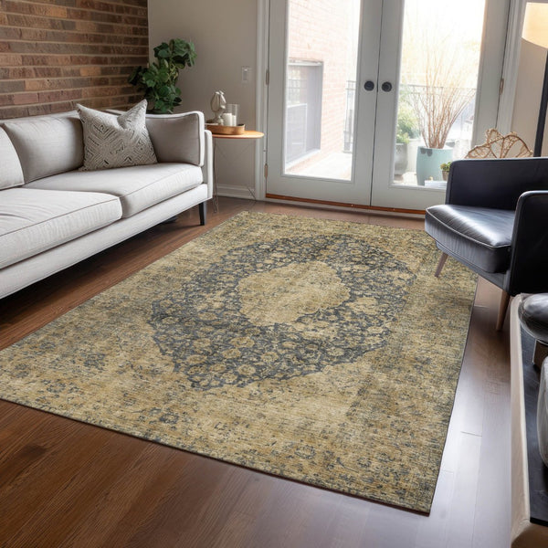 HomeRoots 5' Charcoal and Beige Medallion Washable Area Rug for Indoor and Outdoor Use - Durable and Stylish 8' X 10' 616463