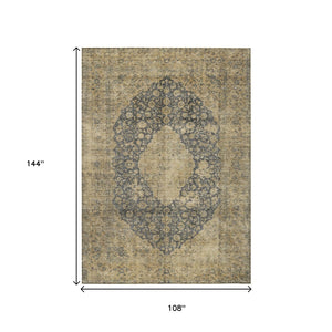 HomeRoots 5' Charcoal and Beige Medallion Washable Area Rug for Indoor and Outdoor Use - Durable and Stylish 9' X 12' 616464