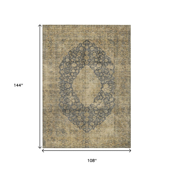 HomeRoots 5' Charcoal and Beige Medallion Washable Area Rug for Indoor and Outdoor Use - Durable and Stylish 9' X 12' 616464