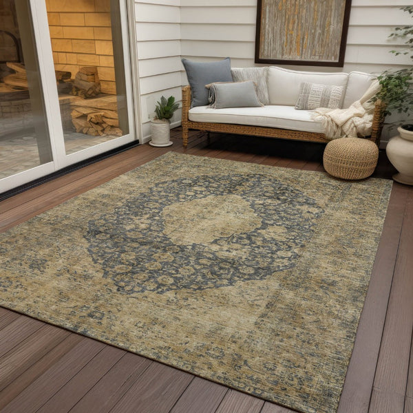 HomeRoots 5' Charcoal and Beige Medallion Washable Area Rug for Indoor and Outdoor Use - Durable and Stylish 9' X 12' 616464