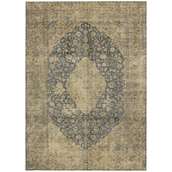 HomeRoots 5' Charcoal and Beige Medallion Washable Area Rug for Indoor and Outdoor Use - Durable and Stylish 10' X 14' 616465