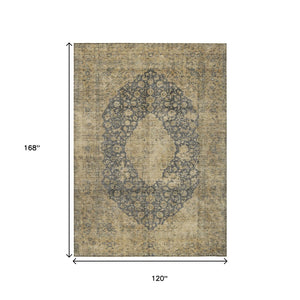 HomeRoots 5' Charcoal and Beige Medallion Washable Area Rug for Indoor and Outdoor Use - Durable and Stylish 10' X 14' 616465
